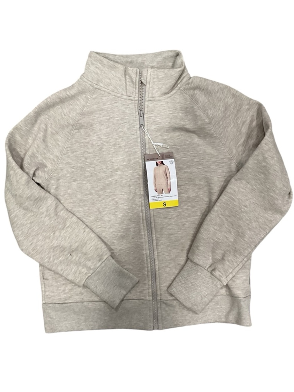 Mondetta Fleece Full Zip Jacket Oatmeal Heather Neck Recycled Organic Cotton